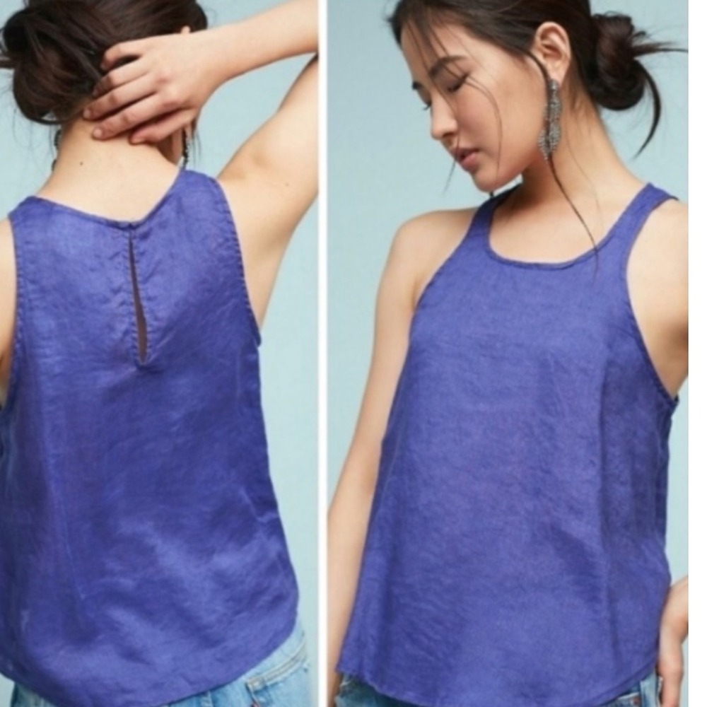 Maeve Anthropologie Purple Blue 100% Linen Racerback Keyhole Tank Top Medium